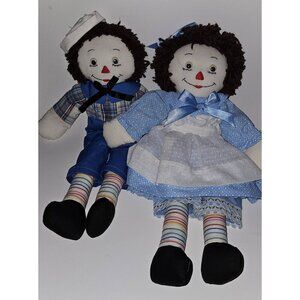 VTG Plush Rag Doll Lot Blue Clothes 20" Stuffed Toys Handmade Raggedy Ann Andy